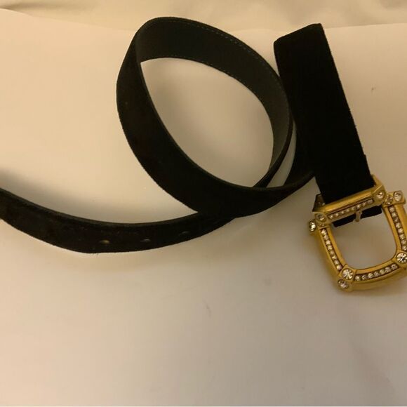 Avignon Vintage Black suede Leather Gold buckle  Belt Size L main image 4
